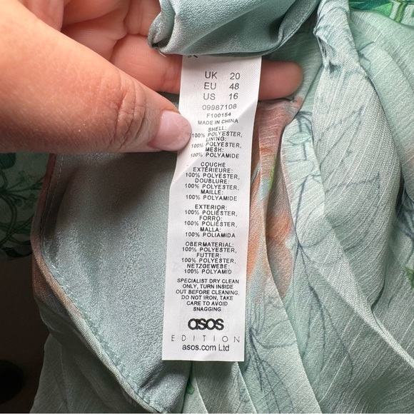 ASOS EDITION Curve ruched mini dress with puff sleeves in green floral print - Picture 5 of 11